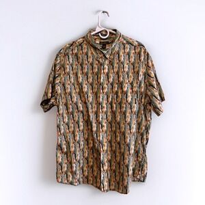 Eddie Bauer Shirt Mens‎ XL Multicolor Trout Fish Print Short Sleeve Button Up